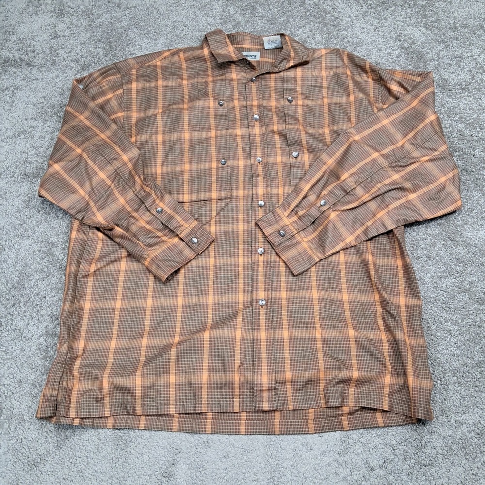 Mecca USA Mens XXL Brown Orange Plaid Long Sleeve Button Down Streetwear Shirt